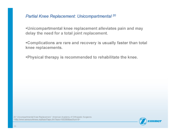 Slide 21- Partial Knee Replacement: Unicompartmental